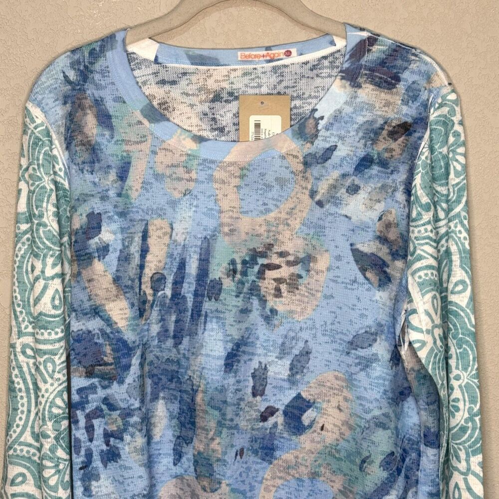 Before+Again Shirt Womens XL Blue Abstract Print Free Flowing Long Sleeve Tee - Picture 5 of 8